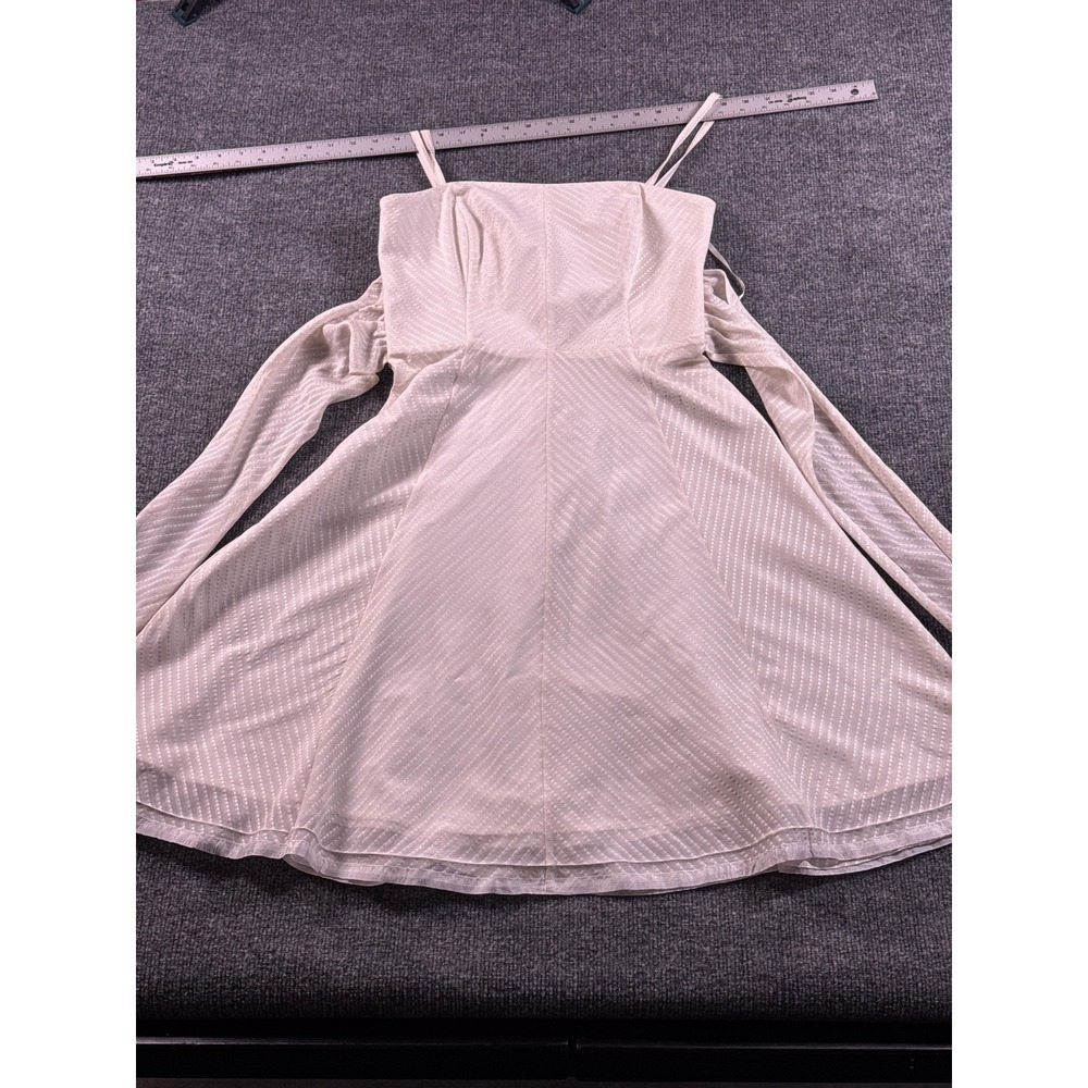 White House Black Market Dress 4 Ivory Cotton Silk Fit Flare Waist Tie
